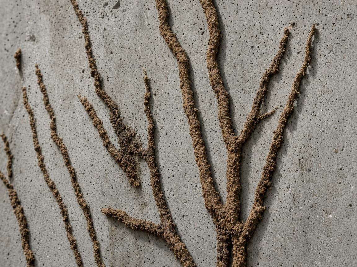 Subterranean termite mud tubes running up a home's foundation