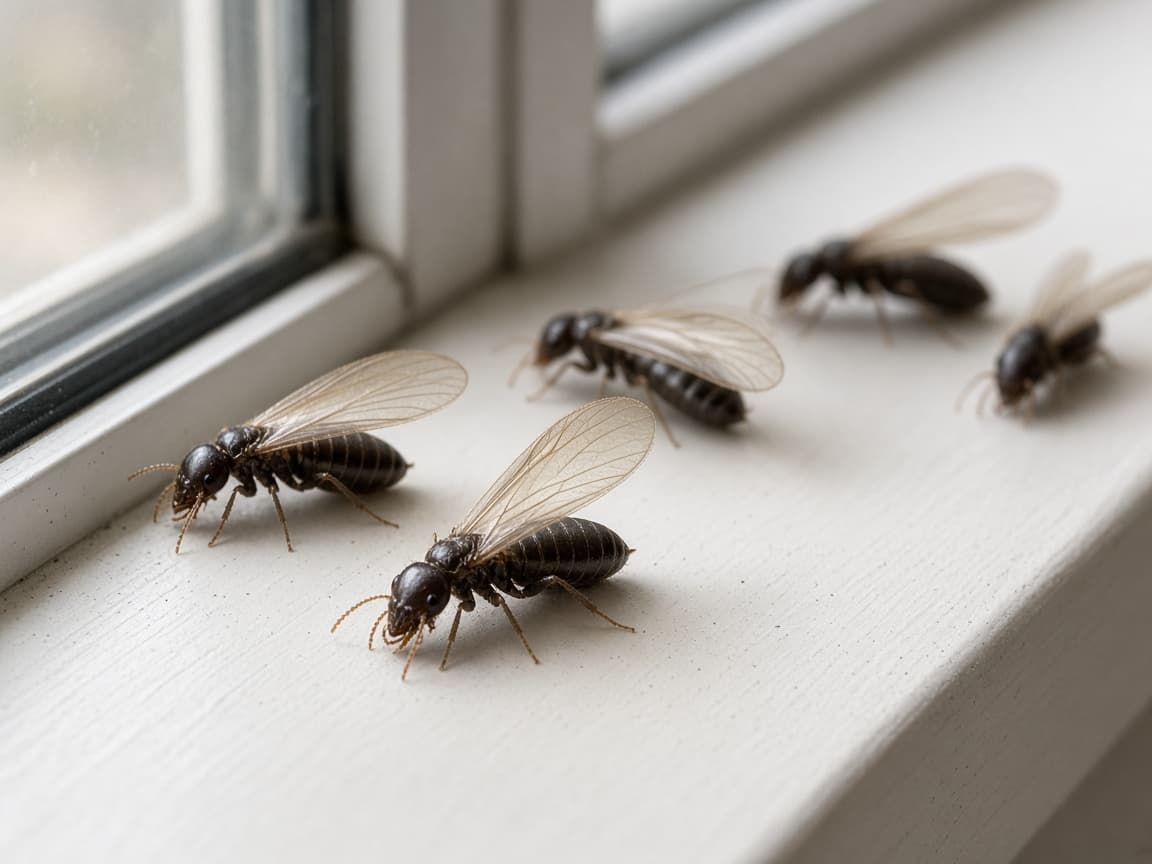 Termite swarmers gathered on a windowsill inside a Florida home